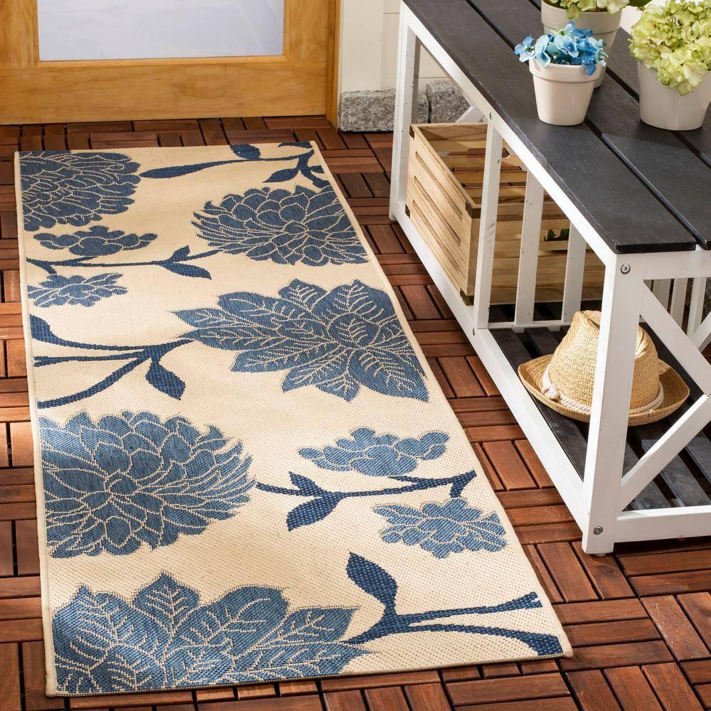 Courtyard CY7321 Power Loomed Indoor and Outdoor Runner Rug - Beige/Blue - 2'3"x8' - Safavieh