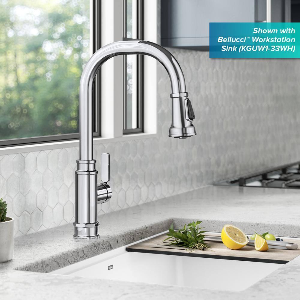 KRAUS Allyn Transitional Industrial Pull-Down Single Handle Kitchen Faucet in Chrome