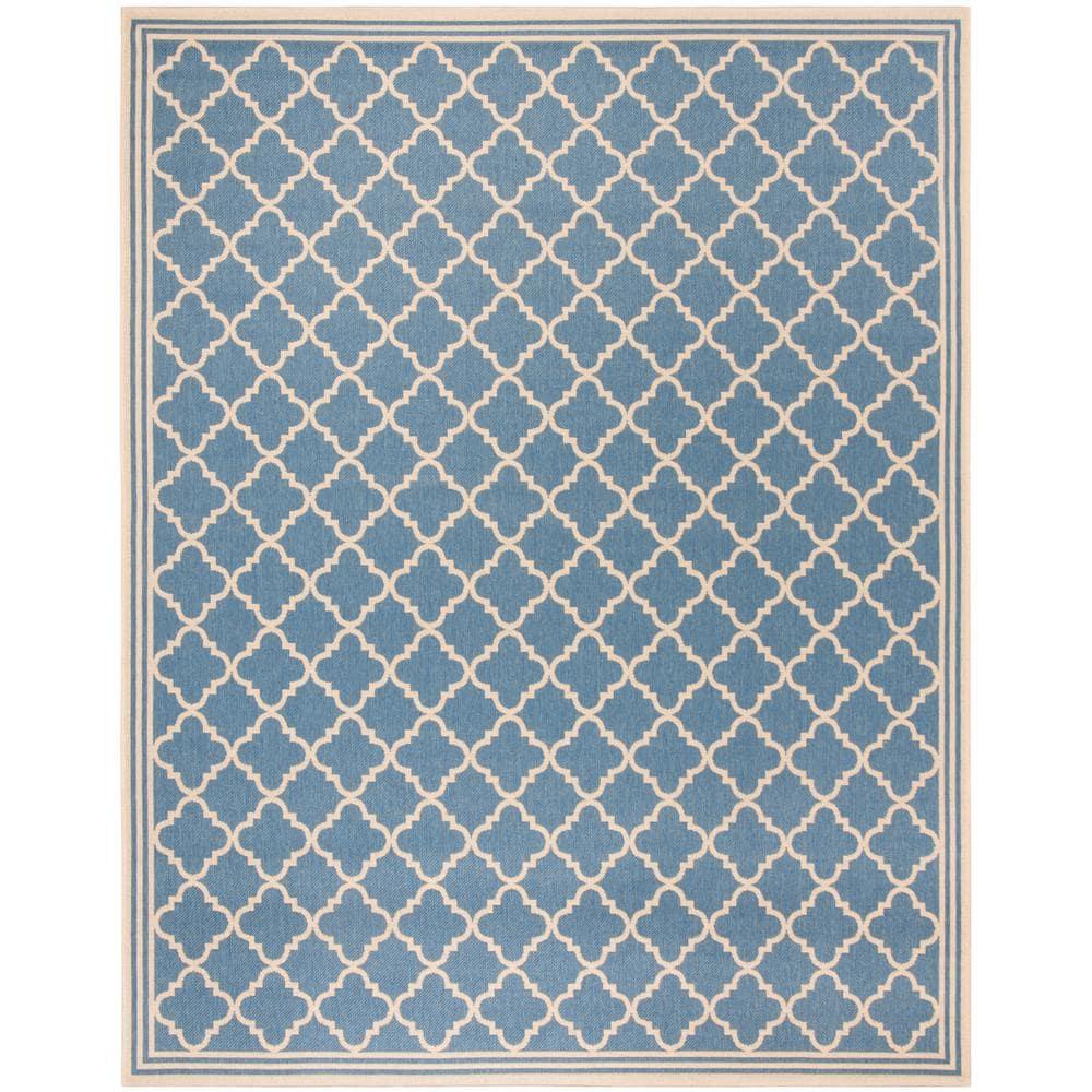 Blue and Cream Geometric 9' x 12' Synthetic Area Rug
