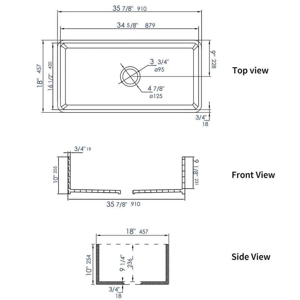 Alfi Brand 36'' L Farmhouse / Apron Single Bowl Fireclay Kitchen Sink ABF3618-GM