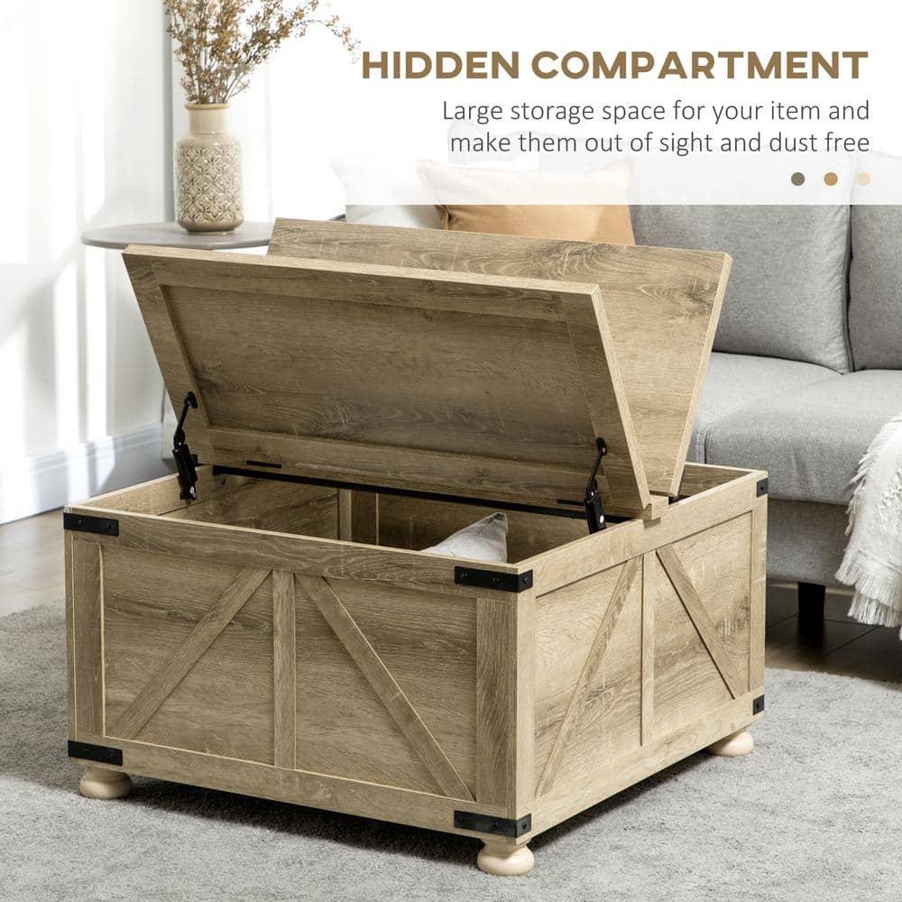 HOMCOM Farmhouse Coffee Table with Storage, Large Square Coffee Table for Living Room Furniture, Wooden Center Table with Flip-Top Lid, Oak