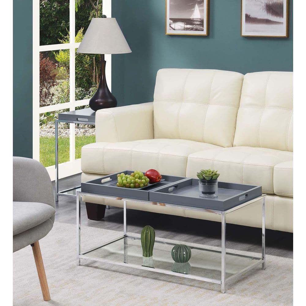 Convenience Concepts Tempered Glass Palm Beach Coffee Table with Tray, Gray