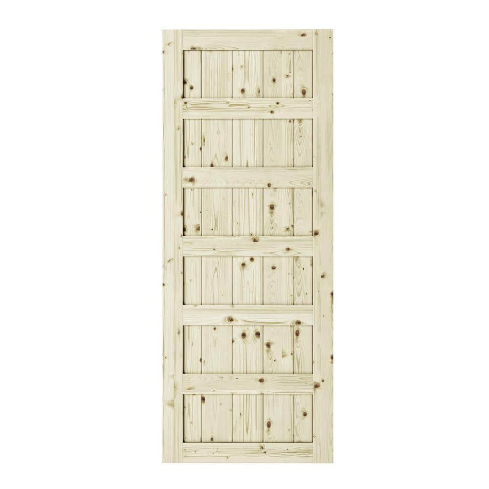 Renin Shaker 84'' Solid Wood Paneled Unfinished without Installation Hardware Kit Barn Door