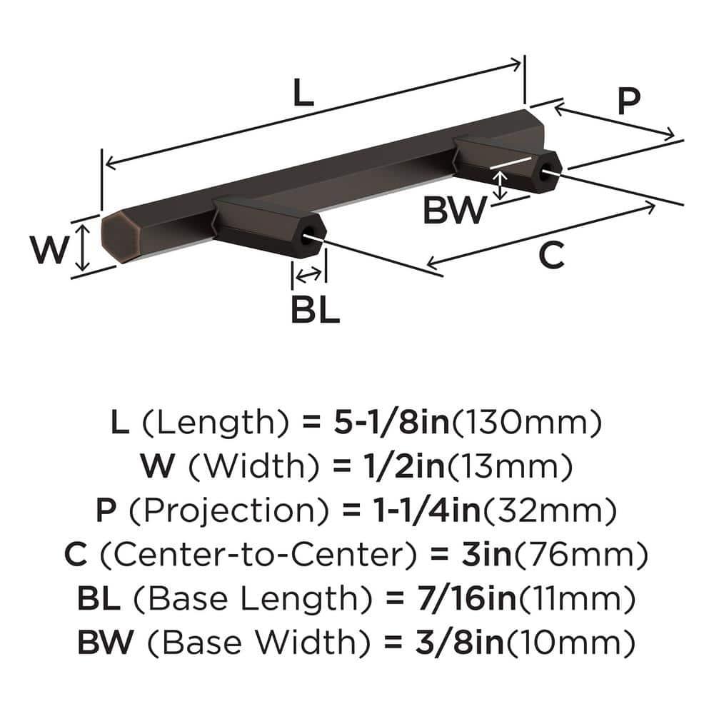 Amerock Caliber 3 inch (76mm) Center-to-Center Oil-Rubbed Bronze Cabinet Pull