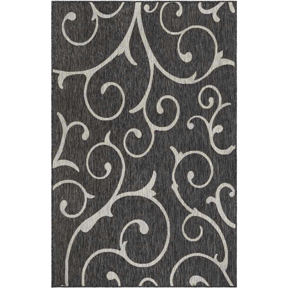 Unique Loom 5' 3 x 8' 0 Rectangle Indoor/Outdoor Botanical Charcoal Gray Area Rug
