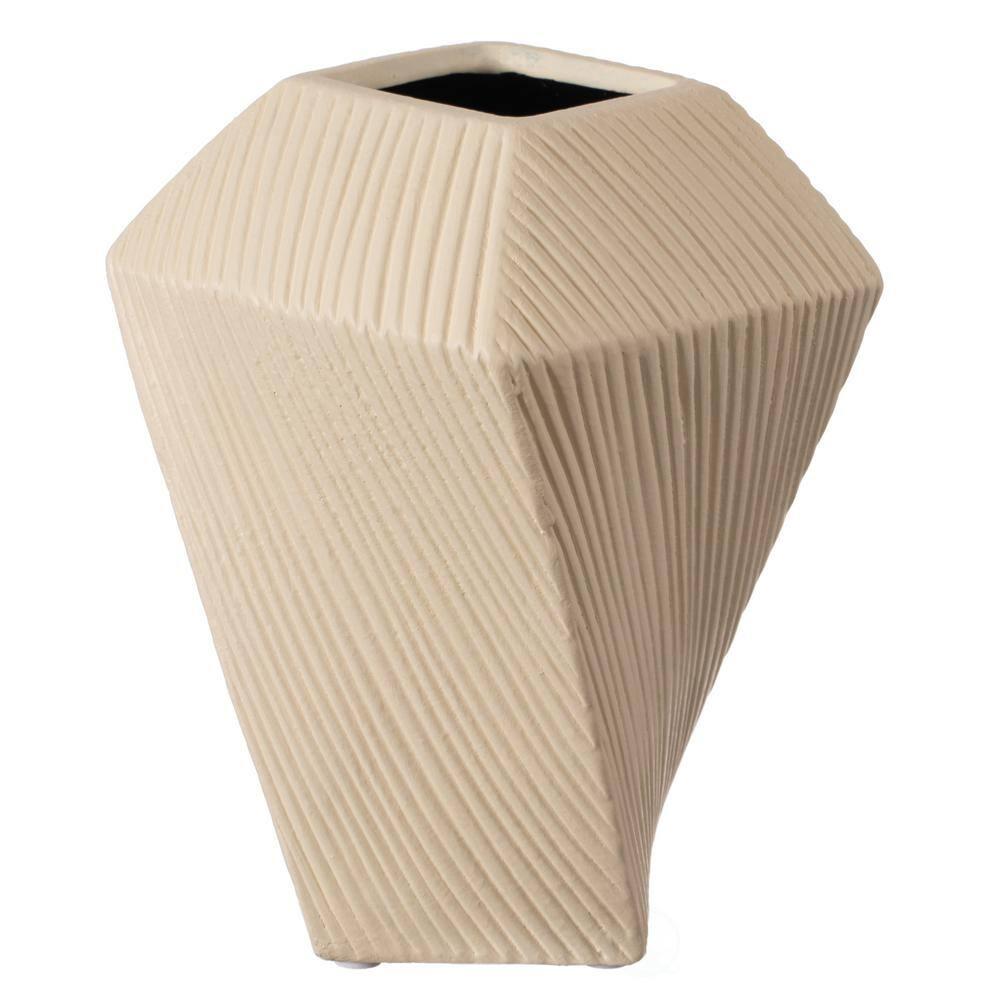Uniquewise 7" H Decorative Ceramic Square Twisted Centerpiece Table Vase Beige, Small