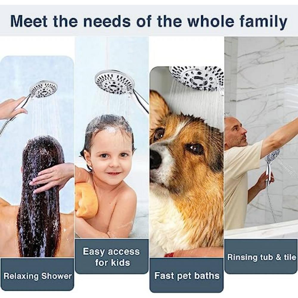 BRIGHT SHOWERS 9 Spray Settings Handheld Shower Head Set High Pressure Chrome Hand Held Showerhead with 60 Inch Flexible Shower Hose and Adjustable Shower Arm Mount Bracket
