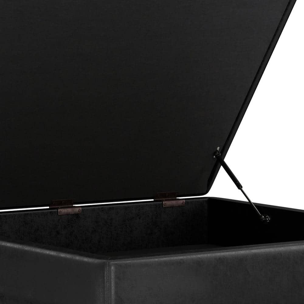 Simpli Home Owen 40"W XL Upholstered Square Coffee Table Storage Ottoman with Lift Top and Solid Wood Legs