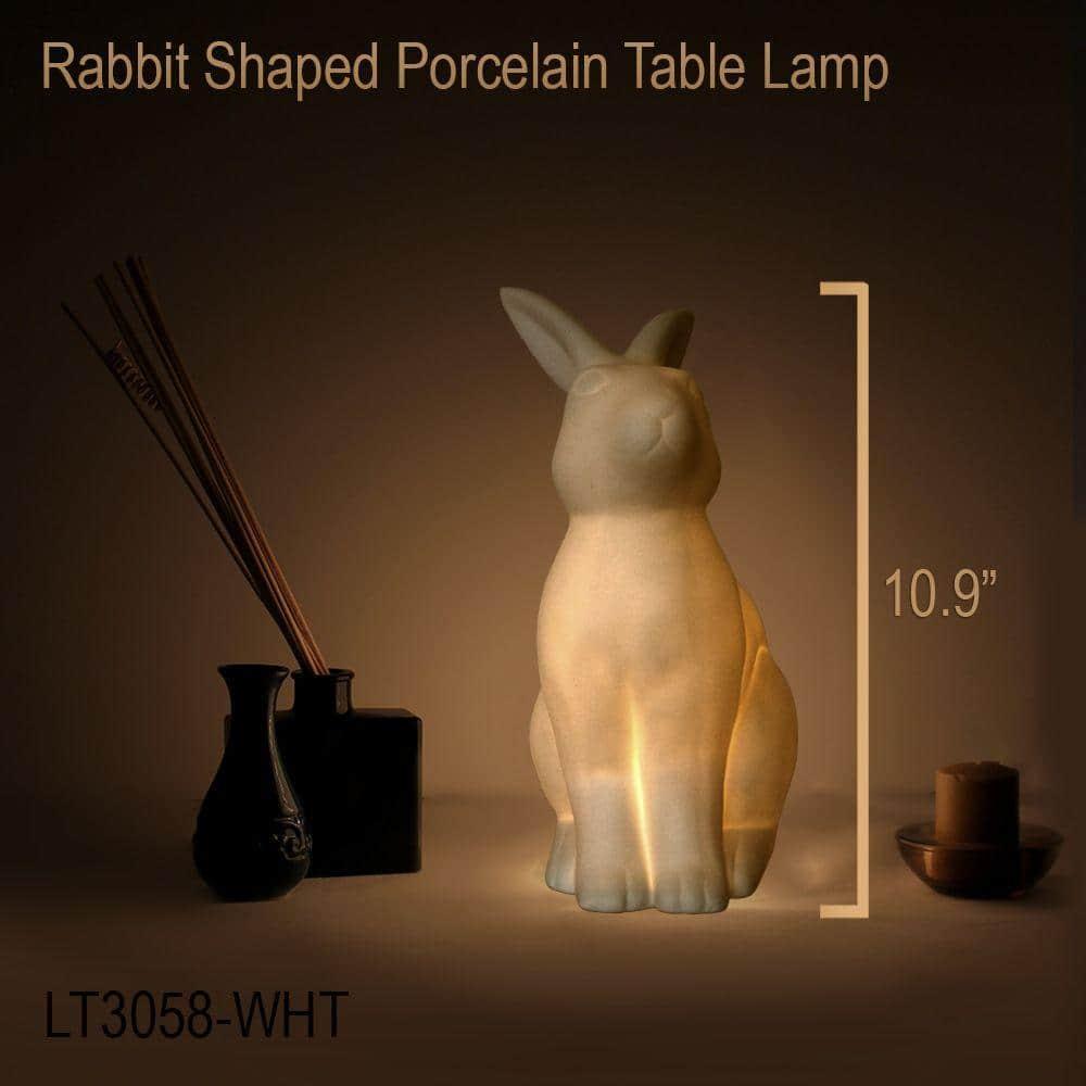 Gracie Oaks Creekwood Home 10.43" Glowing Ceramic Bunny Rabbit Light, For Home Décor, Nightstand, End Table, Entryway, Bookshelf, Kid's Room, White