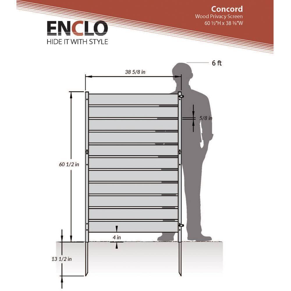 60.5in H x 38.625in W (1 Panel) No Dig Enclo Concord Cedar Wood Privacy Screen, Great to Hide Trash Cans, Decorative Patio Privacy Screen, Outdoor Privacy Fence Panel, Air Conditioner Fence, EC18022