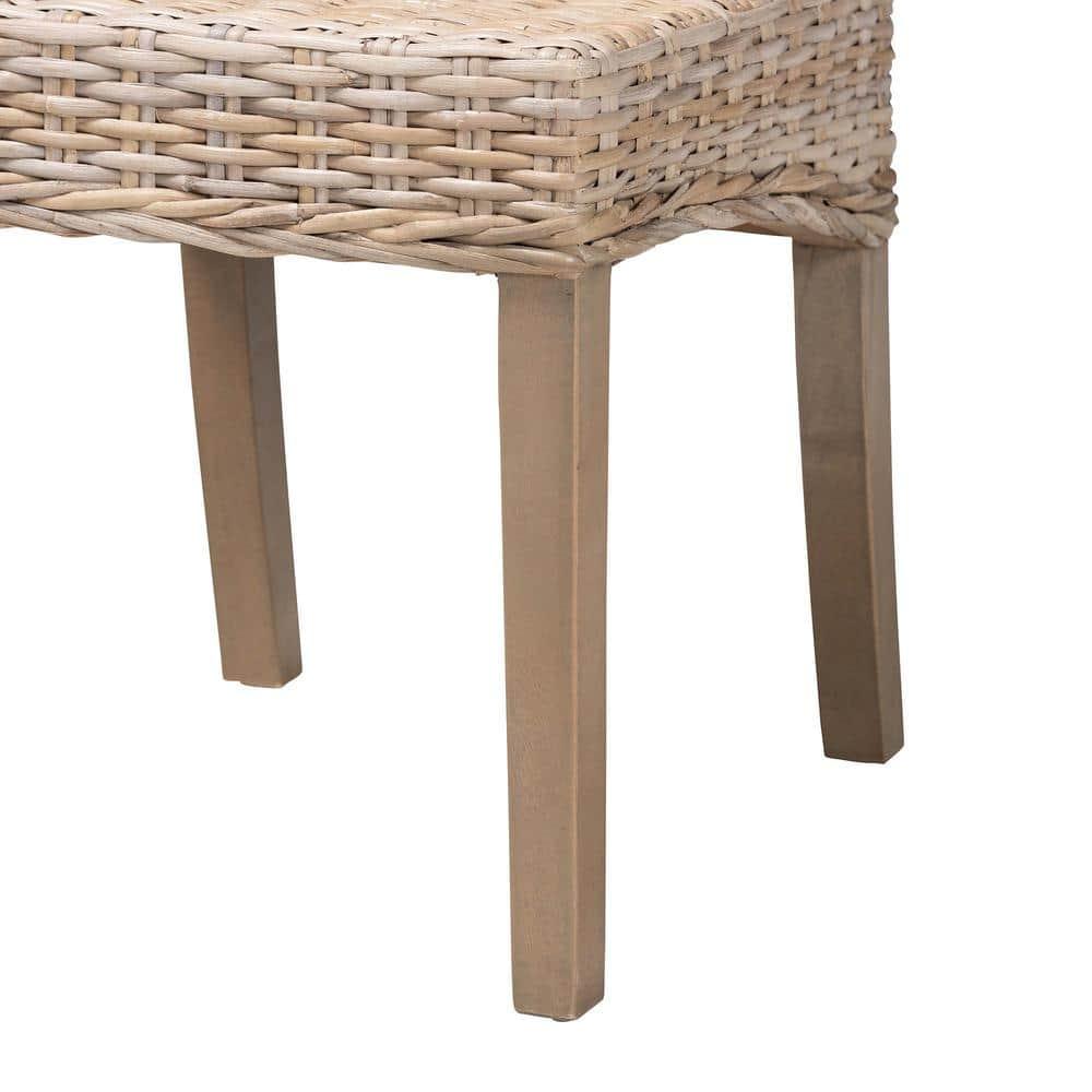 bali & pari Santiago Natural Rattan and Mango Wood Dining Chair Kubu Gray/Rustic Taupe