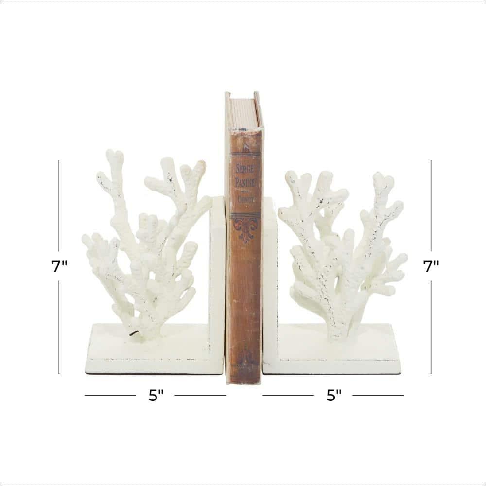 DecMode 5" Coral White Metal Bookends (Set of 2)