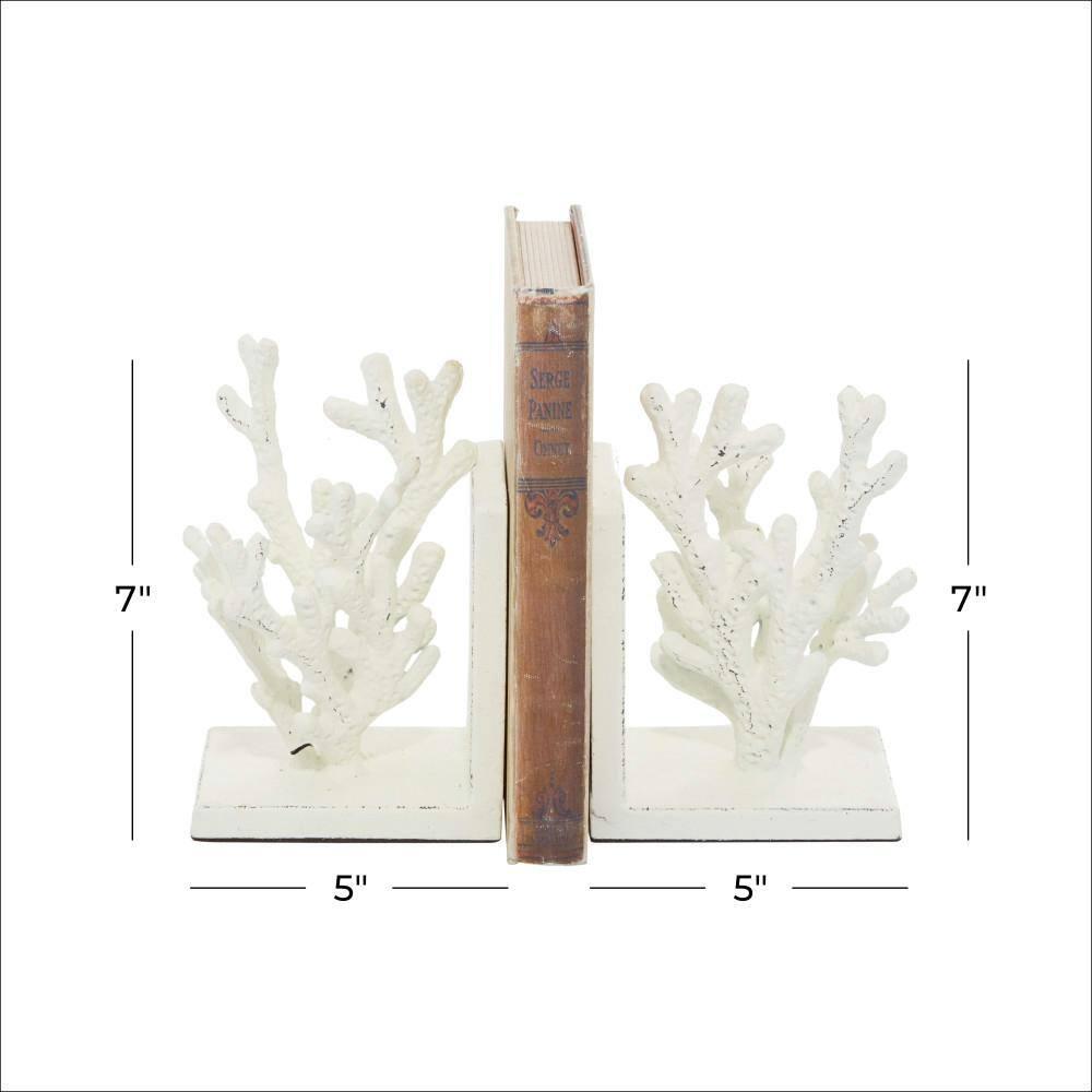 DecMode 5" Coral White Metal Bookends (Set of 2)