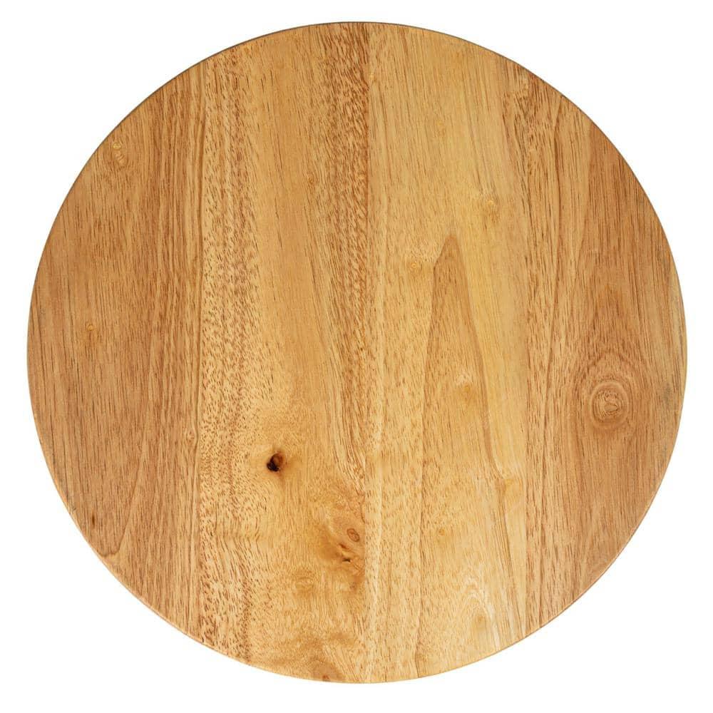 Creative Co-Op Round Rubberwood Cheese and Cutting Board with Handles, Natural