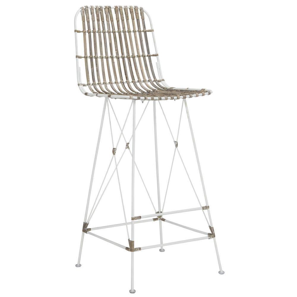 Minerva Wicker Bar Stool (Set of 2) - WIK6508 - White/White - Safavieh