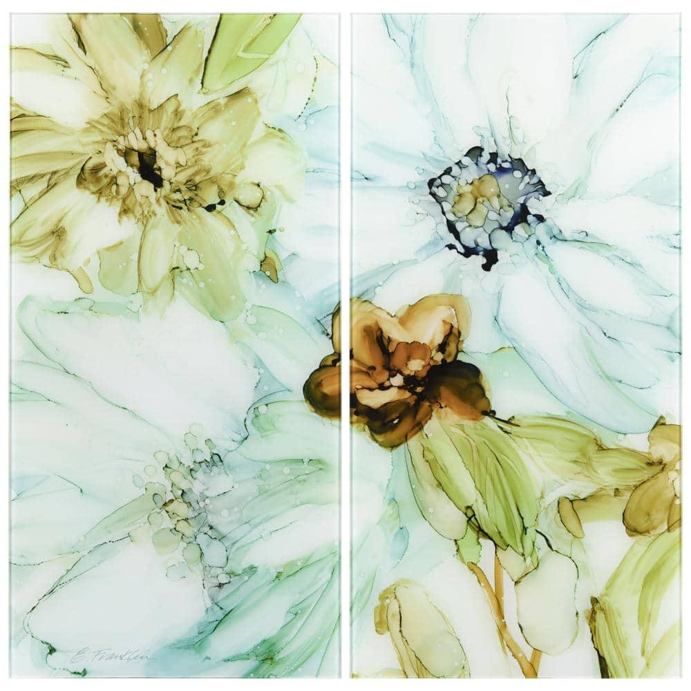 Empire Art Direct Seaglass Garden I AB Frameless Tempered Glass Flower Wall Art Set of 2, 72" x 36"