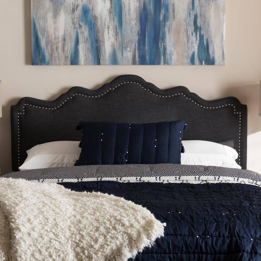 Queen Nadeen Modern Fabric Headboard with Nailhead Trim - Baxton Studio: Adjustable, Polyester, Rubberwood