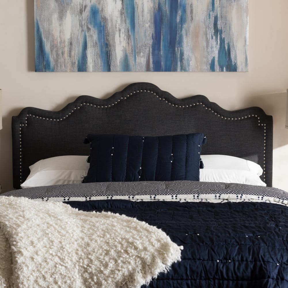 Queen Nadeen Modern Fabric Headboard with Nailhead Trim - Baxton Studio: Adjustable, Polyester, Rubberwood