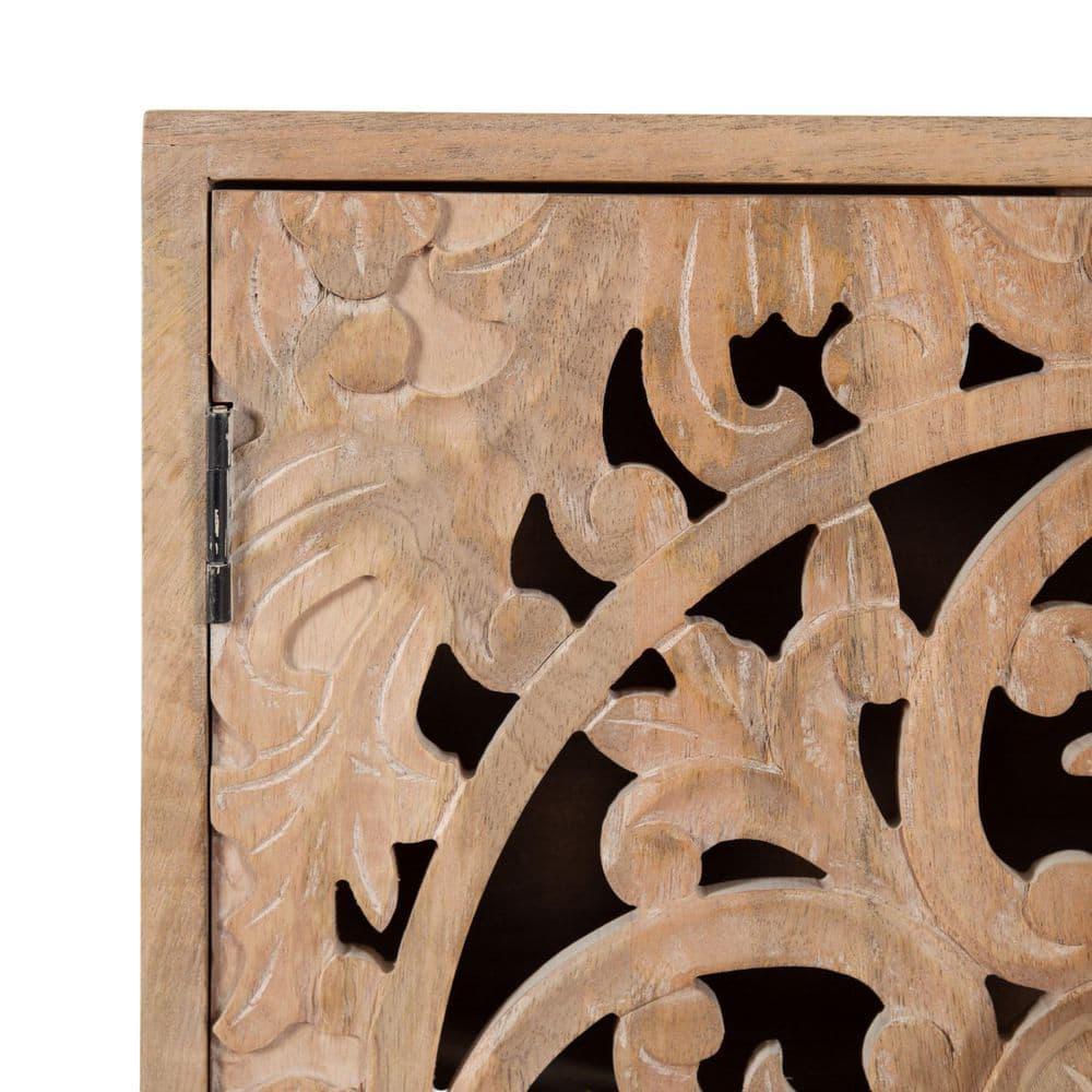 Kate and Laurel Saanvi Traditional Carved Wood Wall Cabinet, 20 x 6 x 20, Light Natural, Dimensional Over the Toilet Storage Cabinet for Bathroom Storage and Display