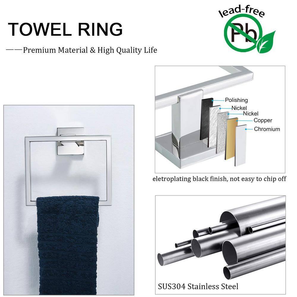 5-Piece Bathroom Hardware Accessories Set, 23.6" Towel Bar Towel Rack Sets Modern Towel Ring Kit Stainless Steel Wall Mounted (Chrome)