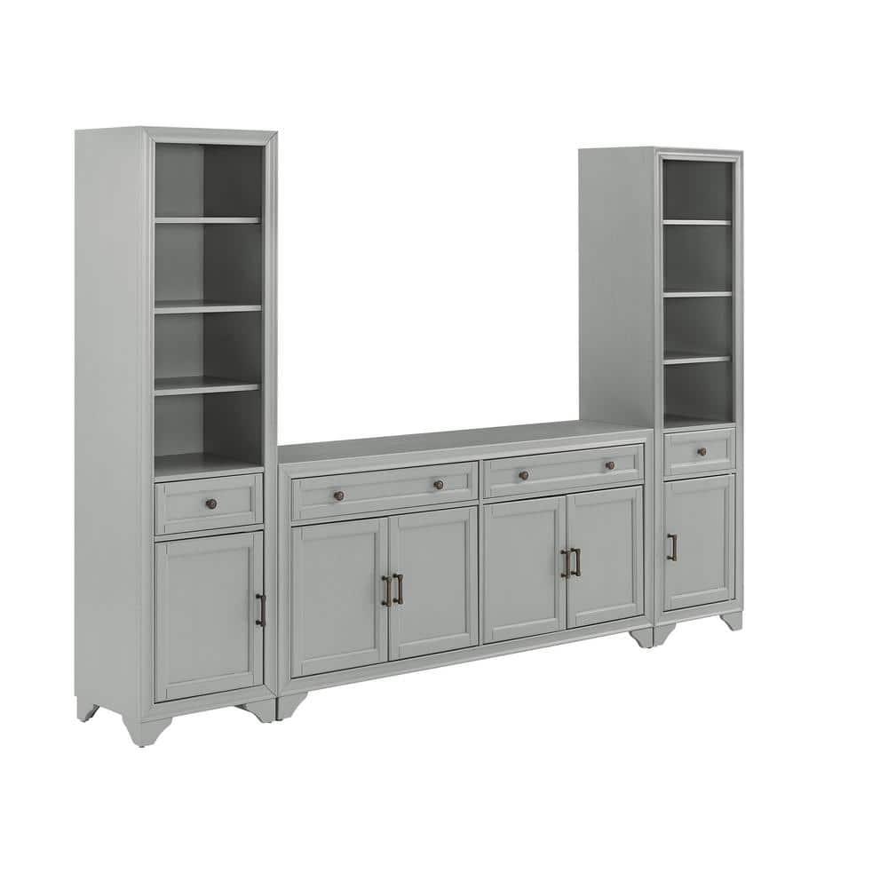 3pc Tara Sideboard and Bookcase Set Distressed Gray - Crosley