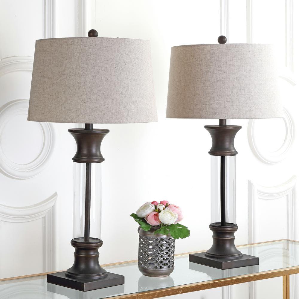 JONATHAN Y Hunter 32" Metal/Glass LED Table Lamp, Bronze (Set of 2)