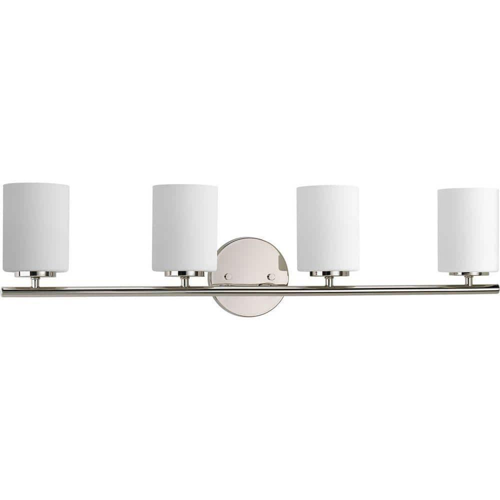 Progress Lighting Replay 4-Light Bath Vanity, Polished Nickel, Porcelain, Up/Down Mount, Brushed Nickel Finish, Shade Included