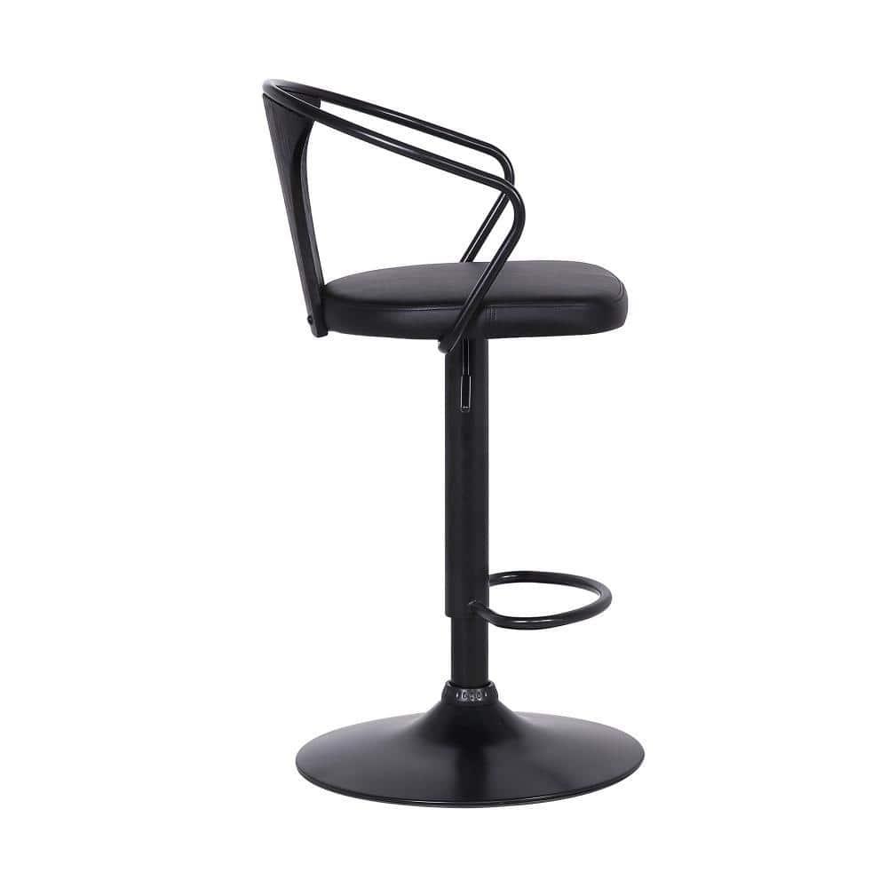 Benjara Adjustable Leatherette Swivel Barstool with Curved Back, Black