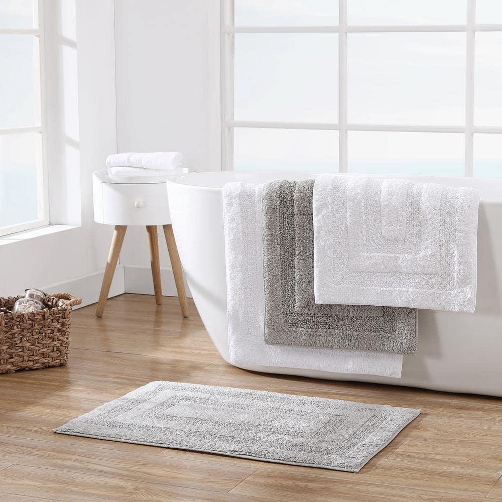 Micellar White Solid Reversible Cotton Rectangle 2--Piece Bath Rug Set