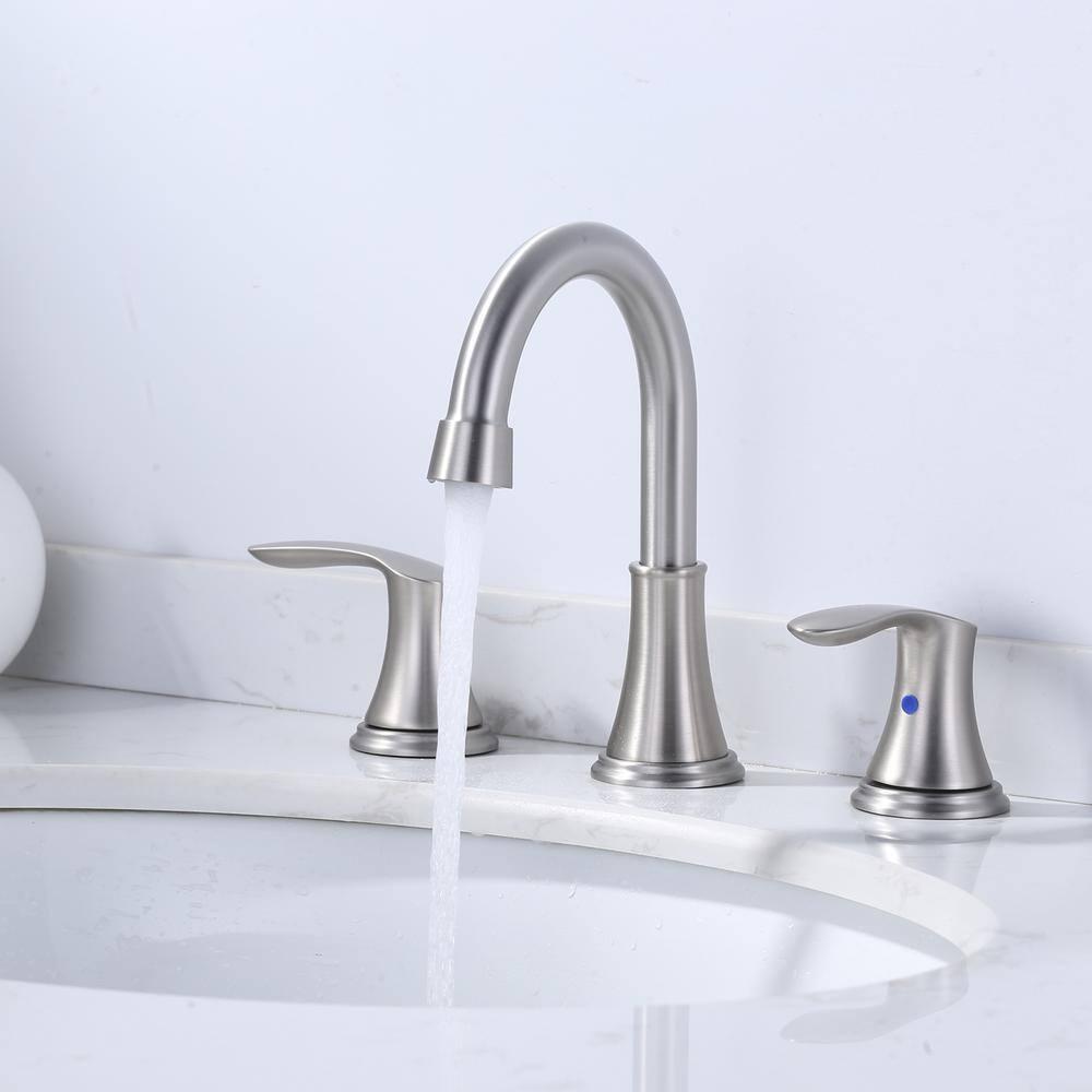 WOWOW 8 in. Widespread Double Handle Bathroom Faucet with Drain Kit Included in Brushed Nickel