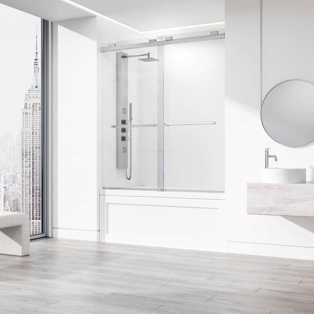 Houston 56-60" W x 66" H Double Sliding Frameless Tub Door with 3/8" Clear Glass