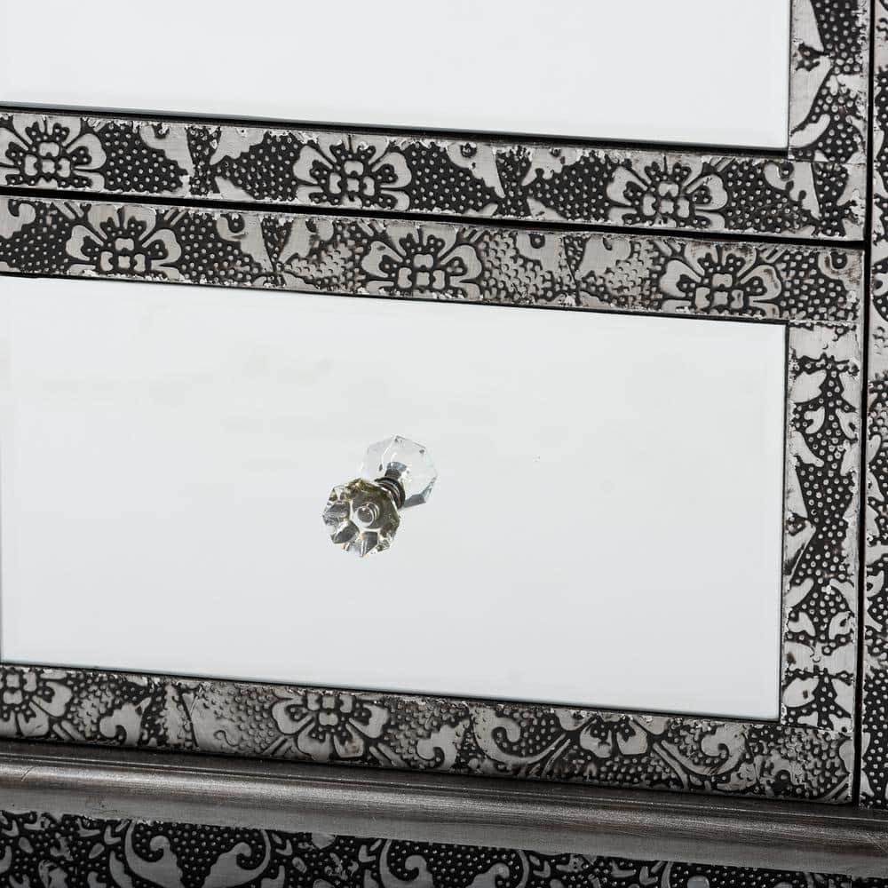 Wycliff Metal and Mirrored Glass 2 Drawer Nightstand Dark Gray/Silver - Baxton Studio