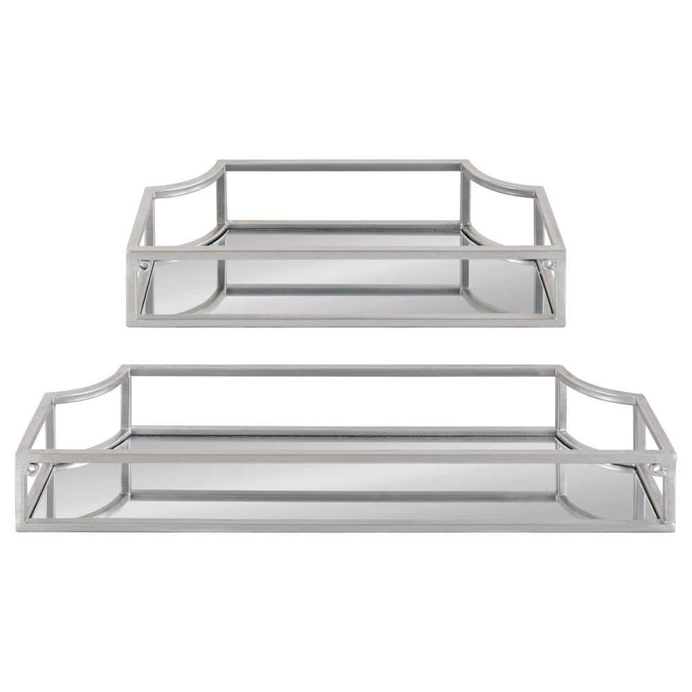 Kate & Laurel All Things Decor 2pc Ciel Metal Wall Shelf Set Silver - Geometric Design, Glass Surface, No Assembly Required