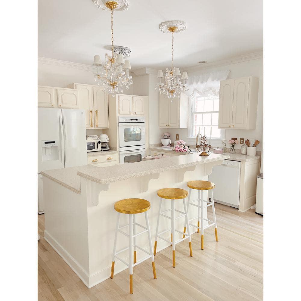 Emery Dipped Gold Leaf Bar Stool - FOX3230 - White/Gold - Safavieh Couture