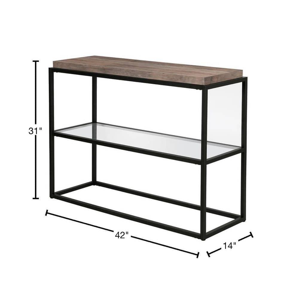 42" Black and Bronze Metal Console Table with Gray Oak Wood Shelf - Henn&Hart