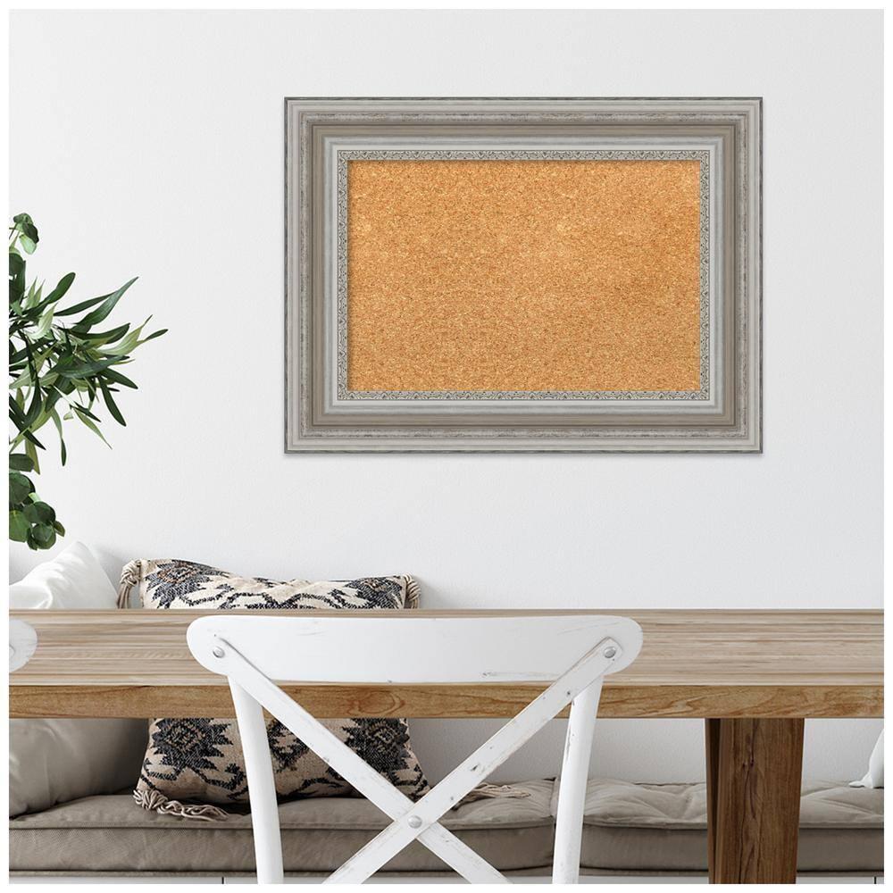 Amanti Art Natural Cork Board Framed Parlor Silver Bulletin Board 24 in. x 18 in.