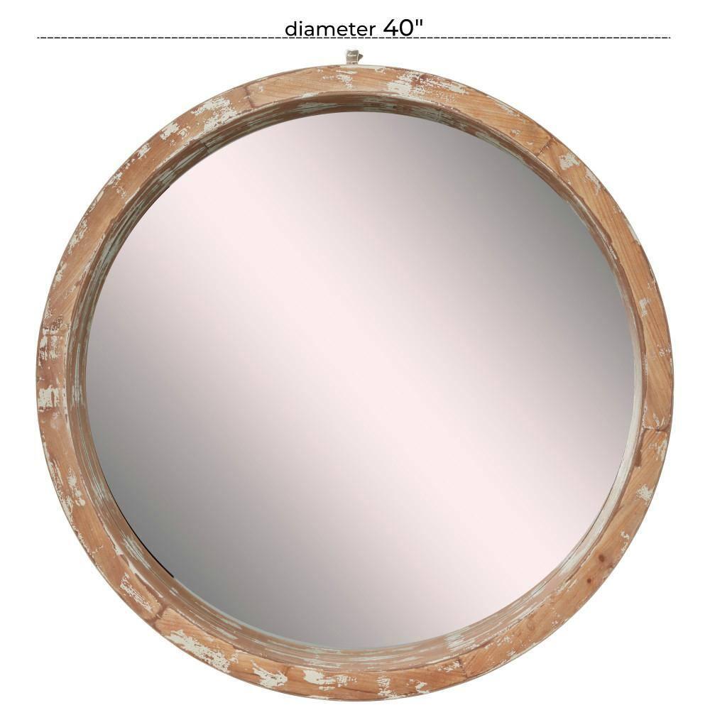 Olivia & May Vintage Wall Mirror Brown: Round Wood Frame, No Assembly, Spot Clean, 39.5" Diameter