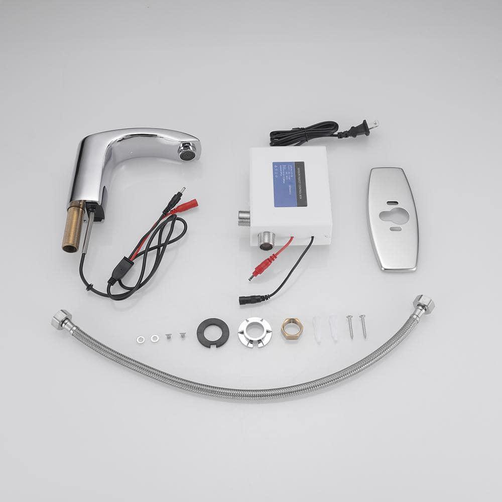 BWE Automatic Sensor Touchless Bathroom Sink Faucet With Deck Plate In Polished Chrome