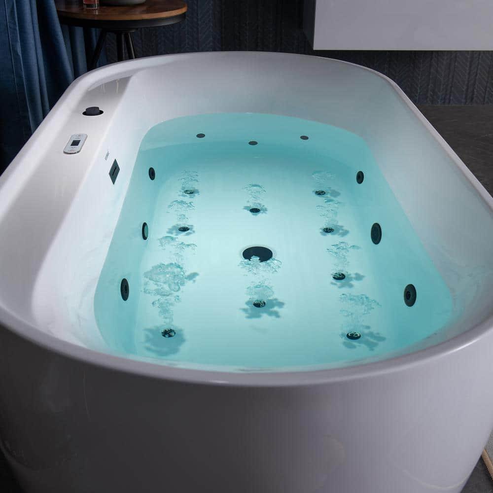 72" x 35-3/8" Whirlpool and Air Bath Heated Soaking Combination Tub with Wide Rim, LED Control Panel