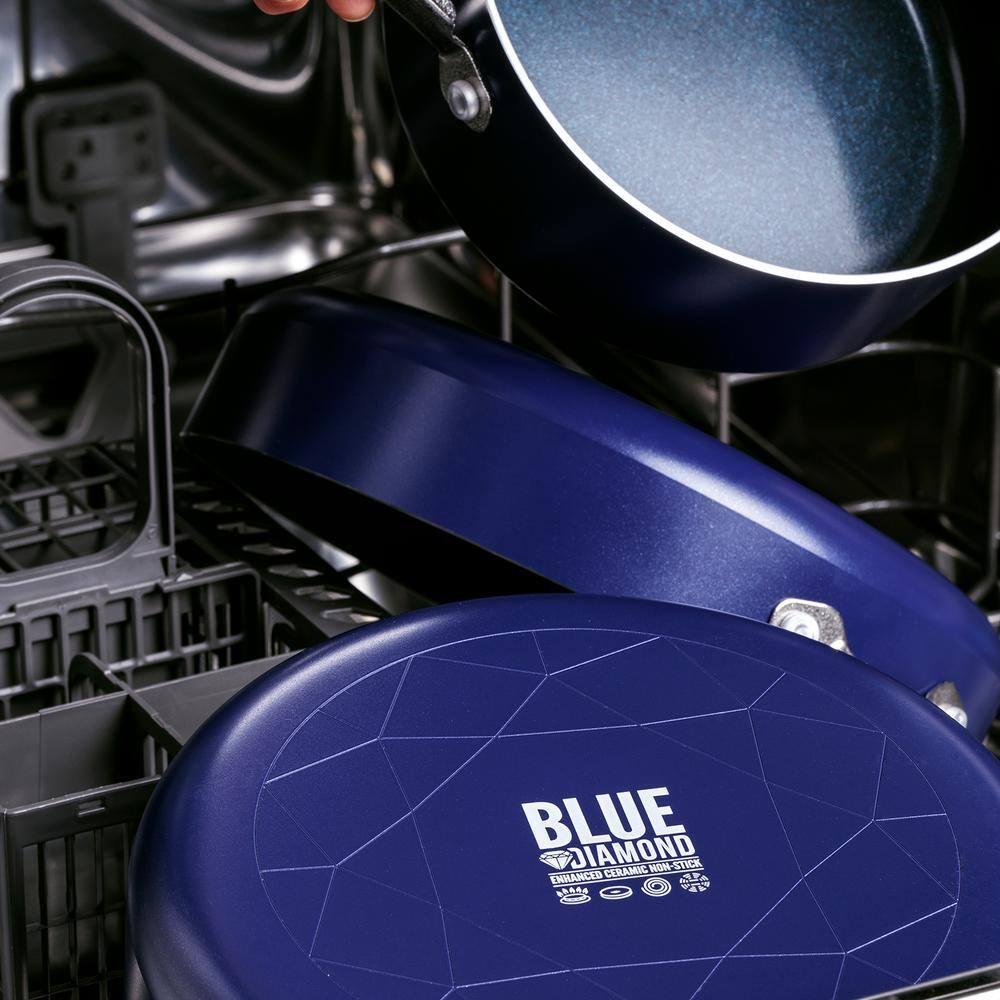 Blue Diamond 9 Piece Nonstick Cookware Set, Diamond Ceramic Pots & Pans, Dishwasher & Metal Utensil Safe, Non Toxic PFAS-Free, Kitchen Cooking Sauce & Saute Pans, Oven & Broiler to 600F, Blue