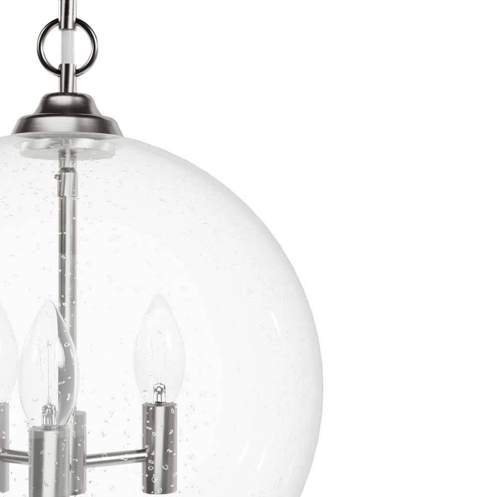 Hunter - High Oaks 3-light Brushed Nickel, Medium Size Pendant Light, Dimmable, Formal Style, Globe Shaped, for Bedrooms, Kitchens, Dining, Living Rooms - 48061
