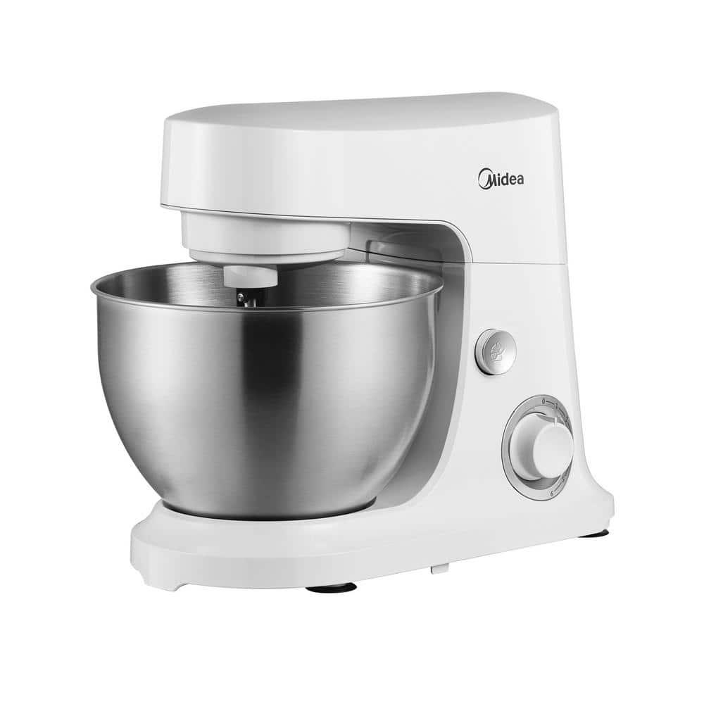 Midea 5qt 6-Speed Stand Mixer White: 300W, Tilt Back Head, 5 Quart Stainless Steel Bowl, Dishwasher-Safe Parts