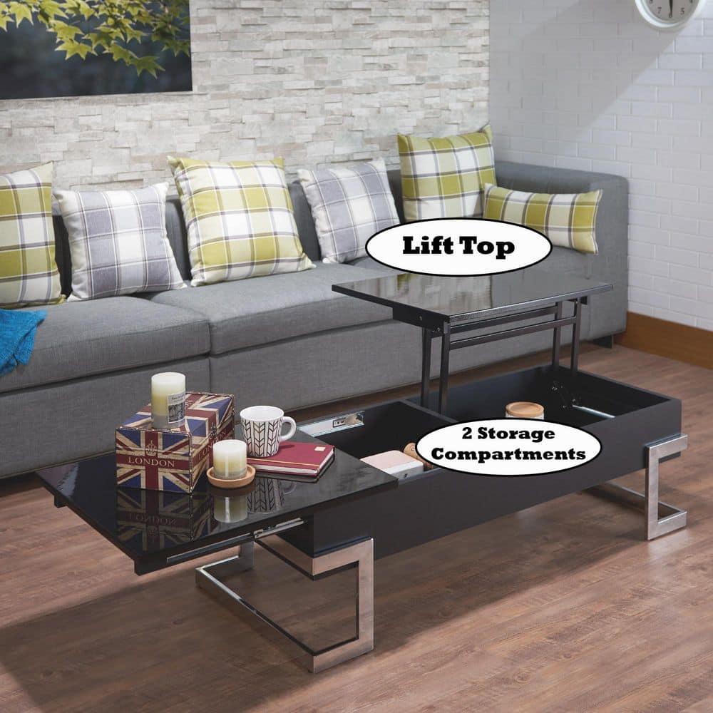 ACME Calnan Rectangular Lift Top Coffee Table in Black and Chrome