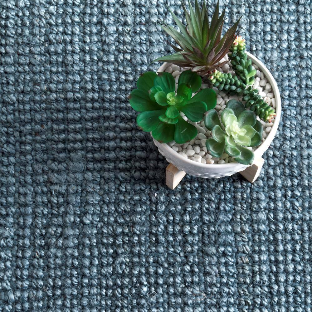 Nuloom 2x12 Daniela Jute Tassel Hand Woven Indoor Area Rug, Blue, Solid Chunky Farmhouse Design, Natural Fiber BedroomLiving Room