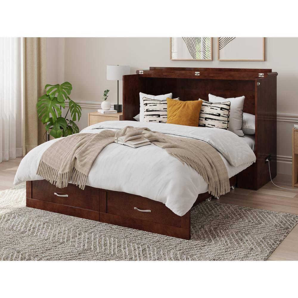 AFI Hamilton Full Solid Wood Murphy Bed Chest with Built-In Charger in Walnut