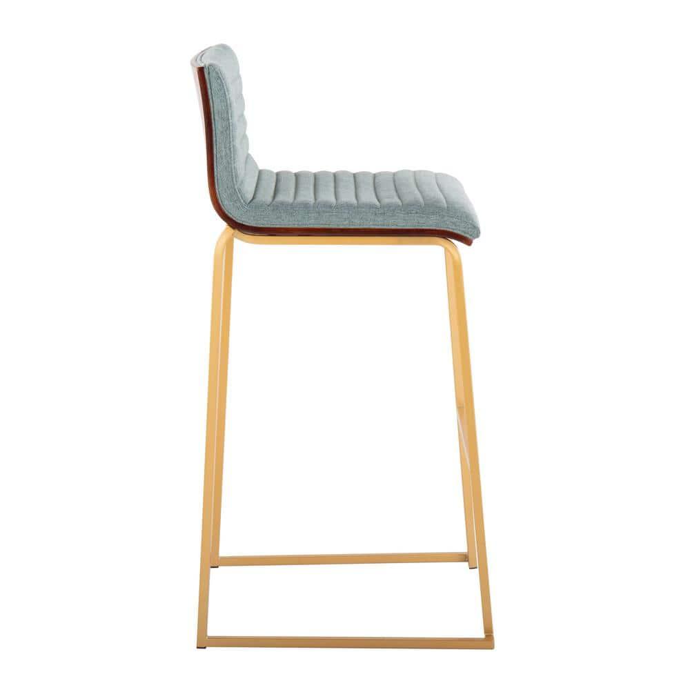Set of 2 Mason Mara Barstools Gold/Walnut/Green - LumiSource: Fixed-Height, Tufted Seat, Metal Base