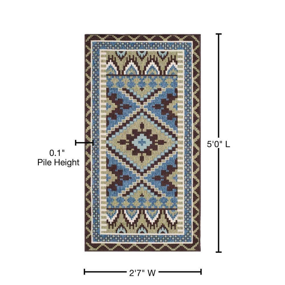 Veranda VER096 Power Loomed Indoor/Outdoor Accent Rug - Green/Chocolate - 2'7"x5' - Safavieh.