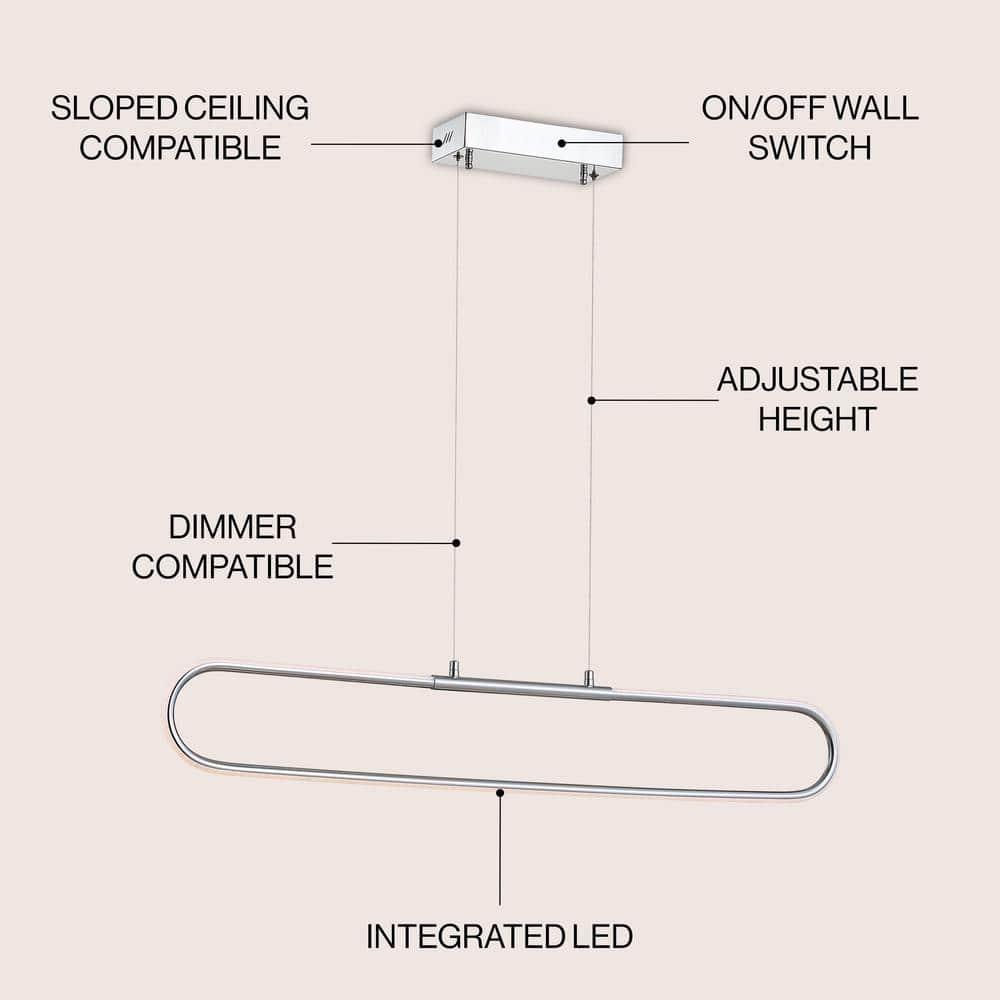 Ned 39" Dimmable Adjustable Integrated LED Metal Linear Pendant, Chrome