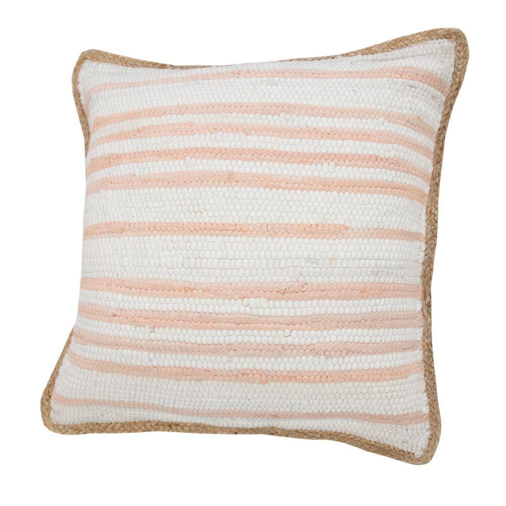 Ox Bay Ringo 20" x 20" Coral Pink Jute Bordered Striped Cotton Adult Decorative Throw Pillow