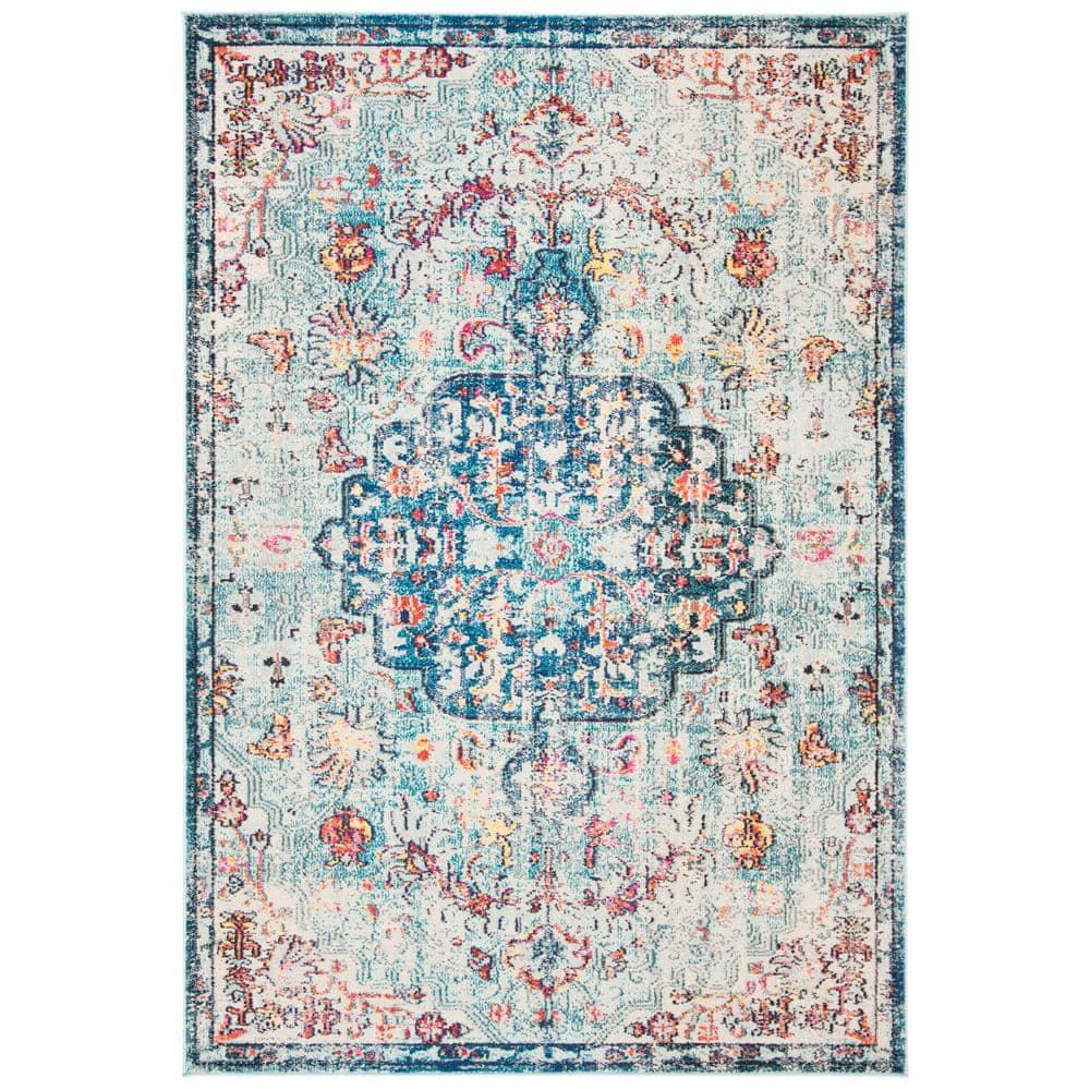 SAFAVIEH Madison Joandra Vintage Floral Area Rug, Navy/Light Blue, 5'3" x 7'6"